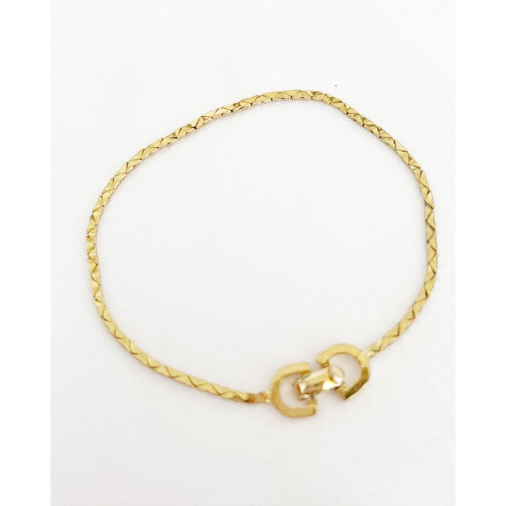 CHRISTIAN DIOR CD Logo Bracelet Gold Vintage Snake Chain Fold Over Clasp Stamped - Picture 7 of 10